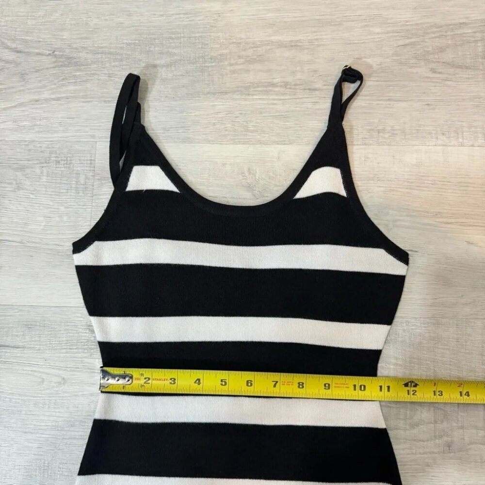 Revamped Wide Striped Black and White Fitted Midi Dress - Picture 10 of 15
